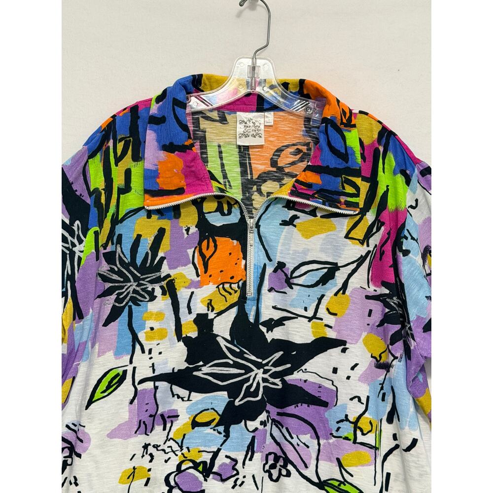 Parsley & Sage Short Sleeve Retro Abstract Floral Slub Knit Tunic Top Womens 2X - Picture 2 of 8